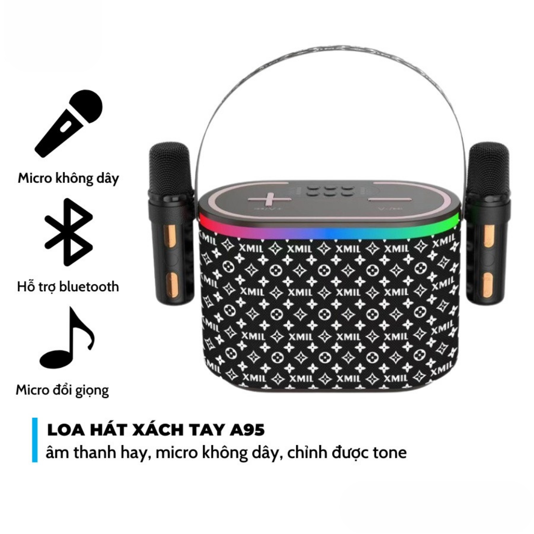 Loa Karaoke Bluetooth A95 Kèm 2 Micro Không Dây Âm Thanh Siêu Hay Thiết Kế Sang Trọng Nhỏ Gọn Tiện Lợi