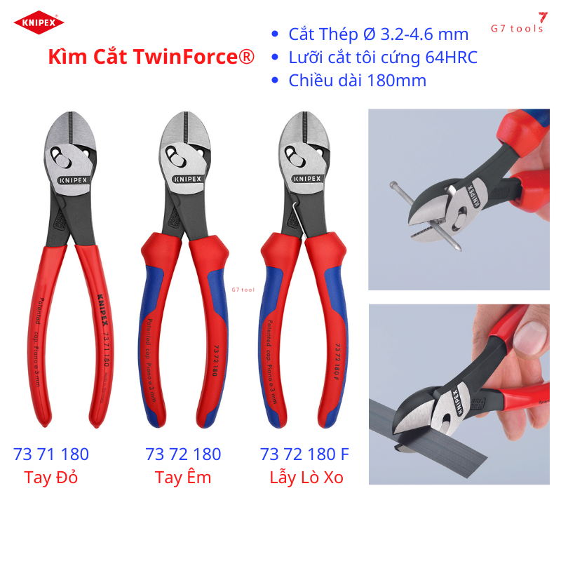 Kìm cắt knipex twinforce® lưỡi tôi cứng 64 hrc chiều dài 180mm 73 71 180/ 73 72 180 / 73 72 180 f