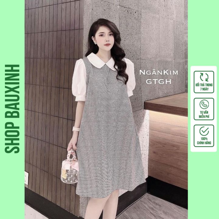 Đầm bầu suông cỗ thêu hoa-Váy bầu thời trang thiết kế freesize từ 40 đến 70kg