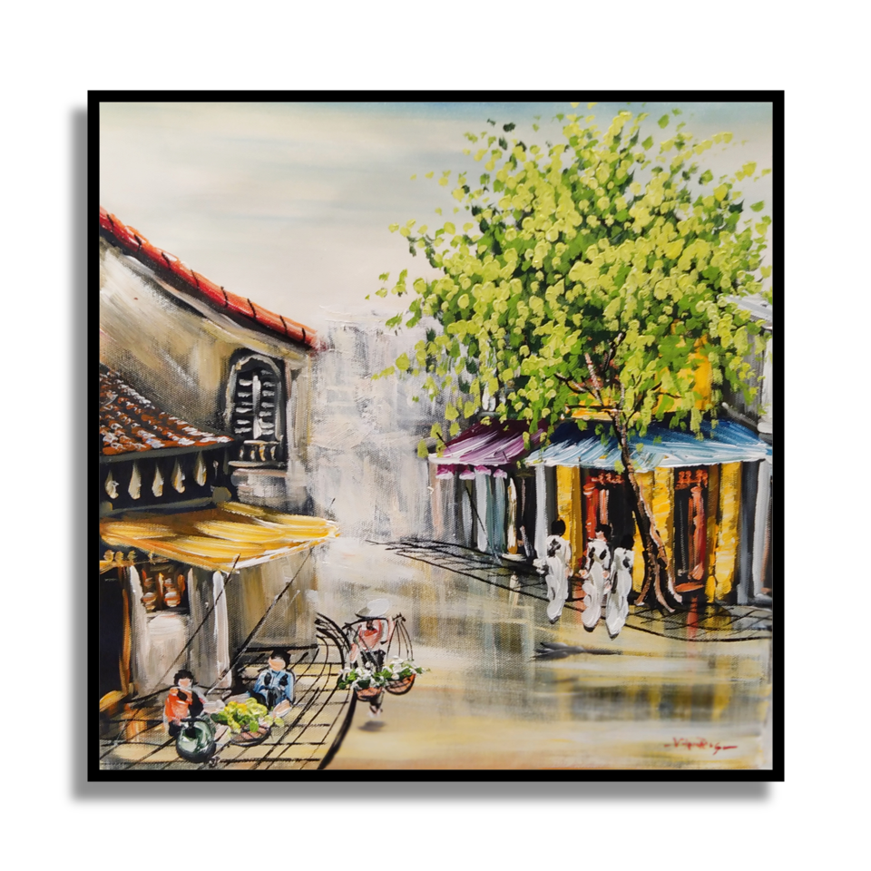 Tranh phố cổ hà nội gánh hoa - tranh vẽ trang trí nhà cửa