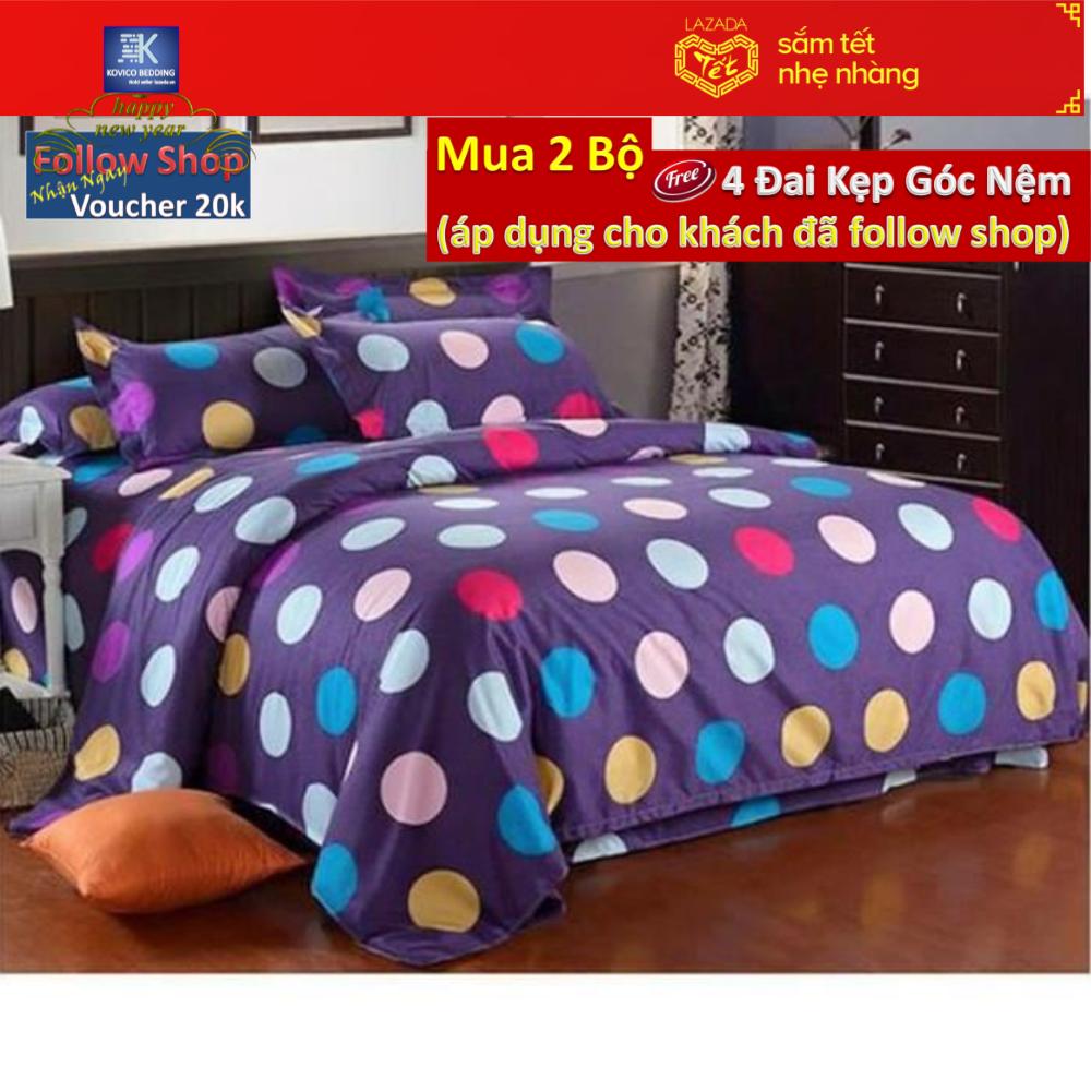 Bộ ga gối bọc bóng bi tím xanh