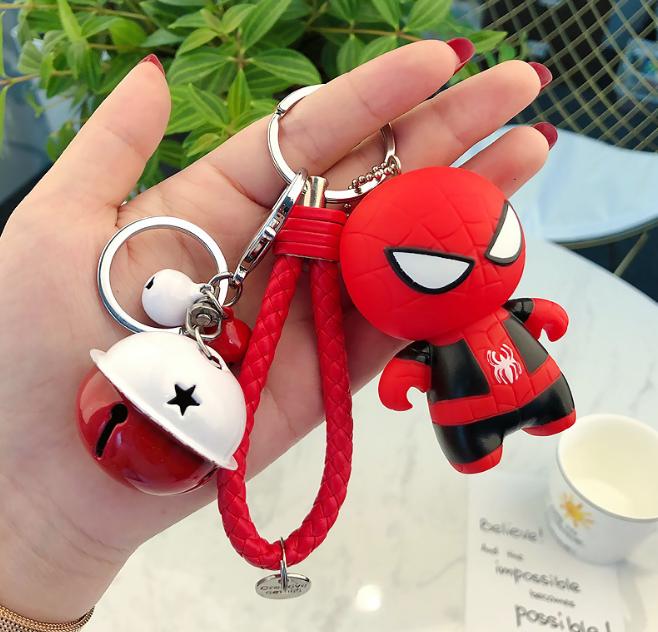 Móc khóa người nhện Spider man kèm dây và chuông lớn móc khóa siêu anh hùng