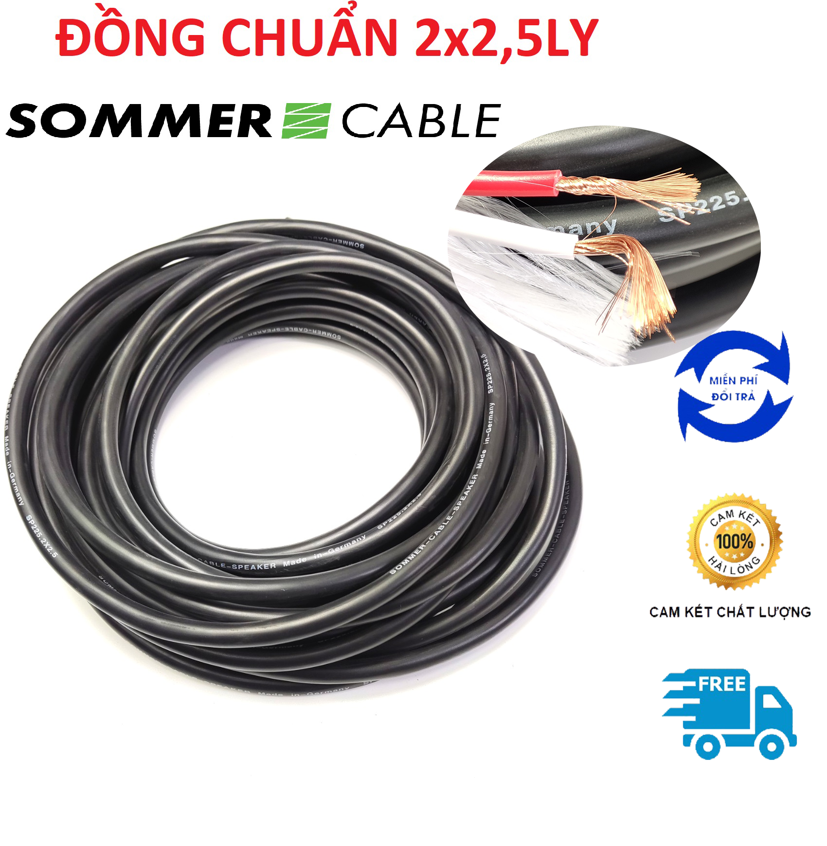 9M Dây loa sommer Đức 2x2.5 đồng chuẩn 100% lõi bọc dù dây mềm dẻo cho dàn âm thanh khủng loa công suất lớn bass mạnh treble tơi trung sáng Dây loa xịn Audio bình tân