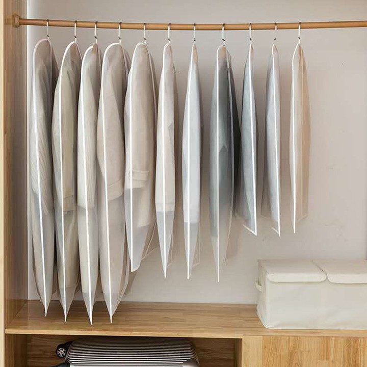 Túi bọc kín quần áo chống bụi chống ẩm mốc treo tủ PEVA , túi bọc trùm quần áo loại dày, có khóa sắp xếp gọn tủ quần áo