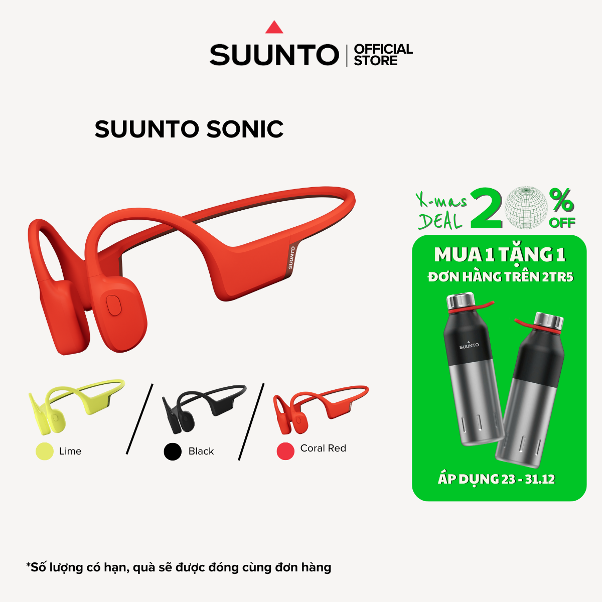 Tai Nghe Thể Thao Bluetooth Truyền Âm Qua Xương Suunto Sonic - Chỉ 31g, Pin 10H, Chống Mưa & Mồ Hôi - Bảo Hành 2 Năm