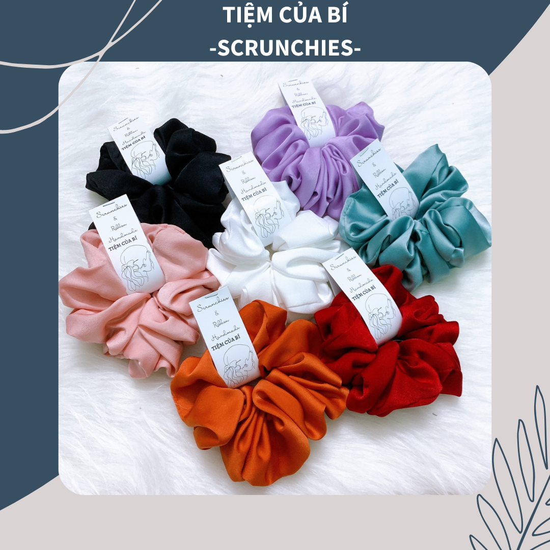 Scrunchies cột tóc handmade size to vải lụa cao cấp