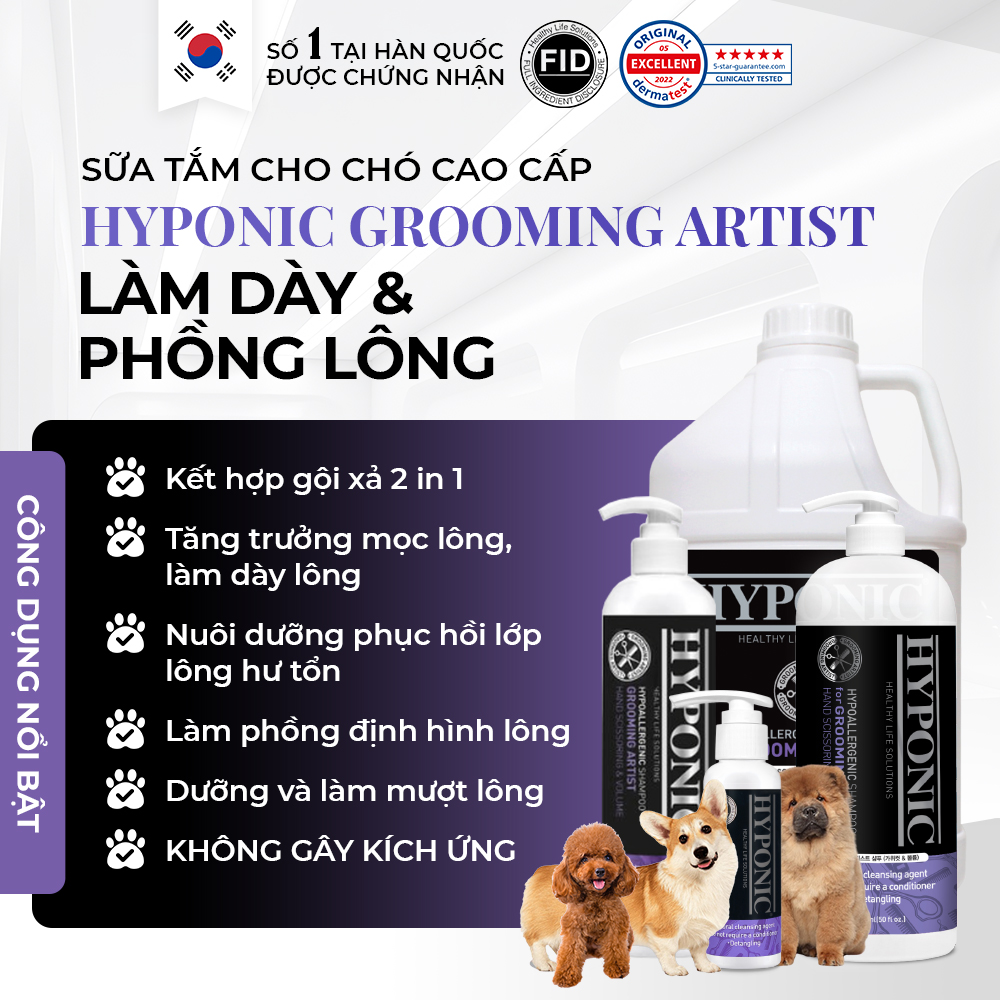 Sữa tắm cho chó HYPONIC Grooming Artist làm dày & phồng lông