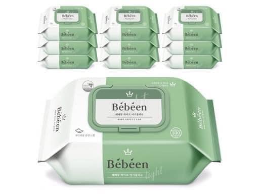 Combo 10 gói khăn ướt Bebeen Hàn Quốc 100 tờ không mùi xanh