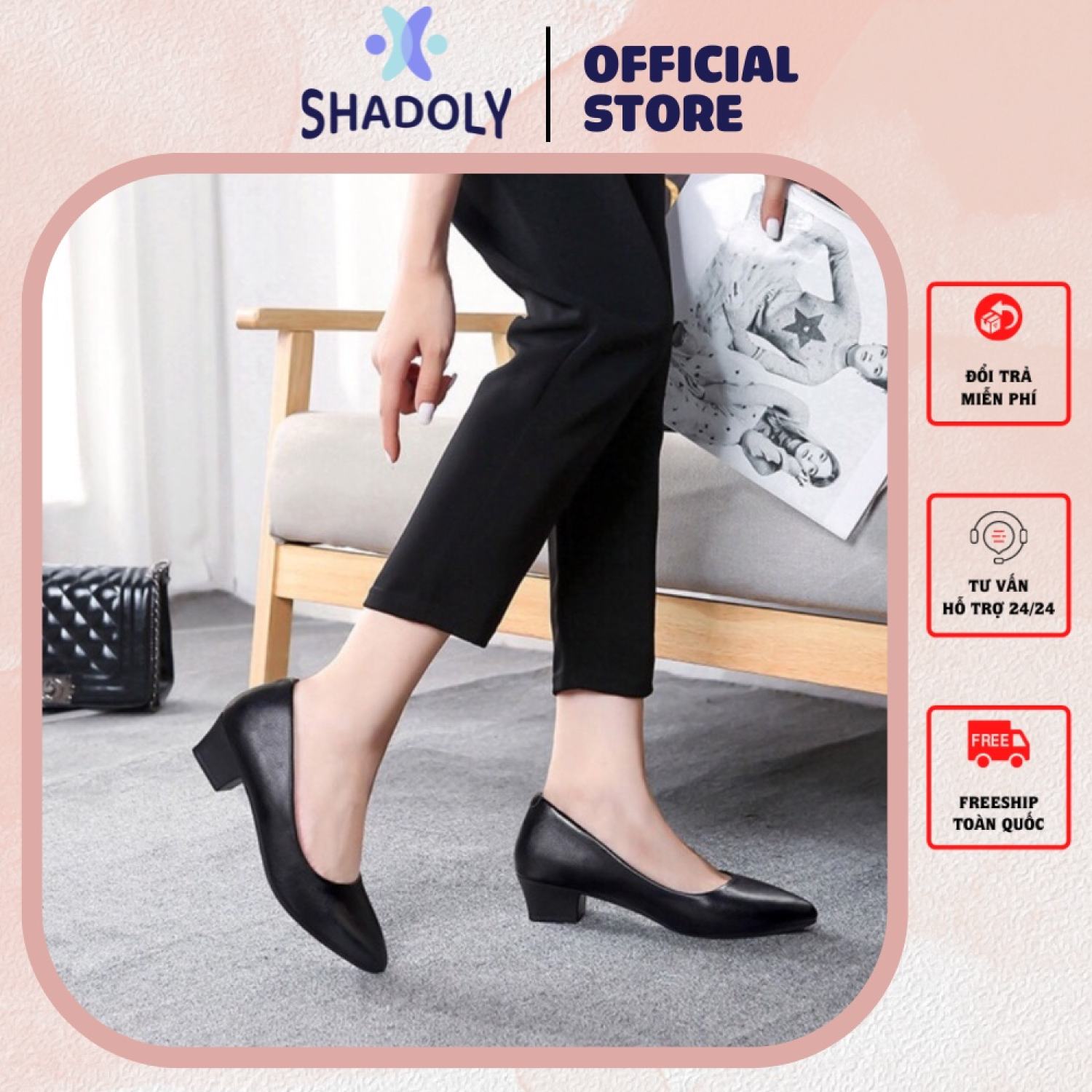 Giày cao gót nữ bít mũi SHADOLY mũi nhọn thời trang gót vuông basic cao 3cm ND.3P