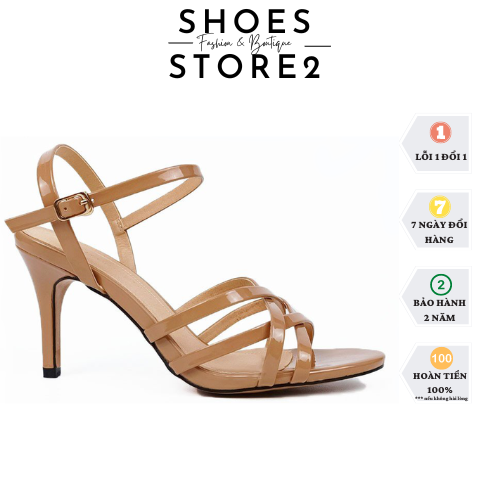 Giày sandal cao gót đan dây quai mảnh gót nhọn 7p da bóng SHOE STORE G729