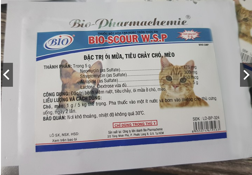 Men kiểm soát tiêu chảy ói mửa chó mèo - bioscour 1 gói