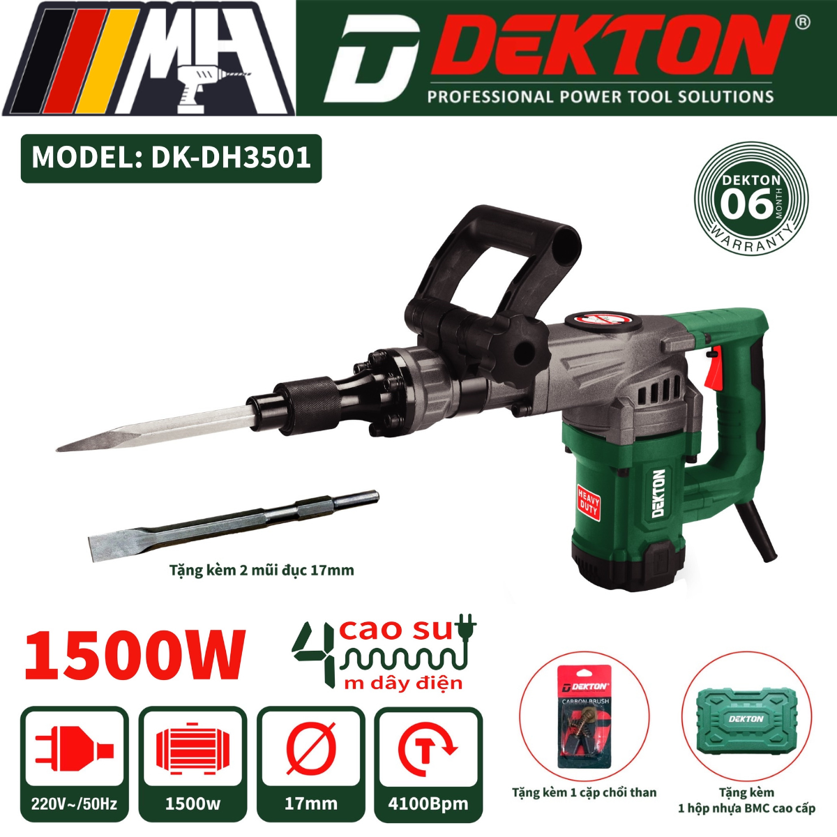 Máy đục bê tông dekton dk-dh3501 - công suất 1500w - đầu gài 17mm