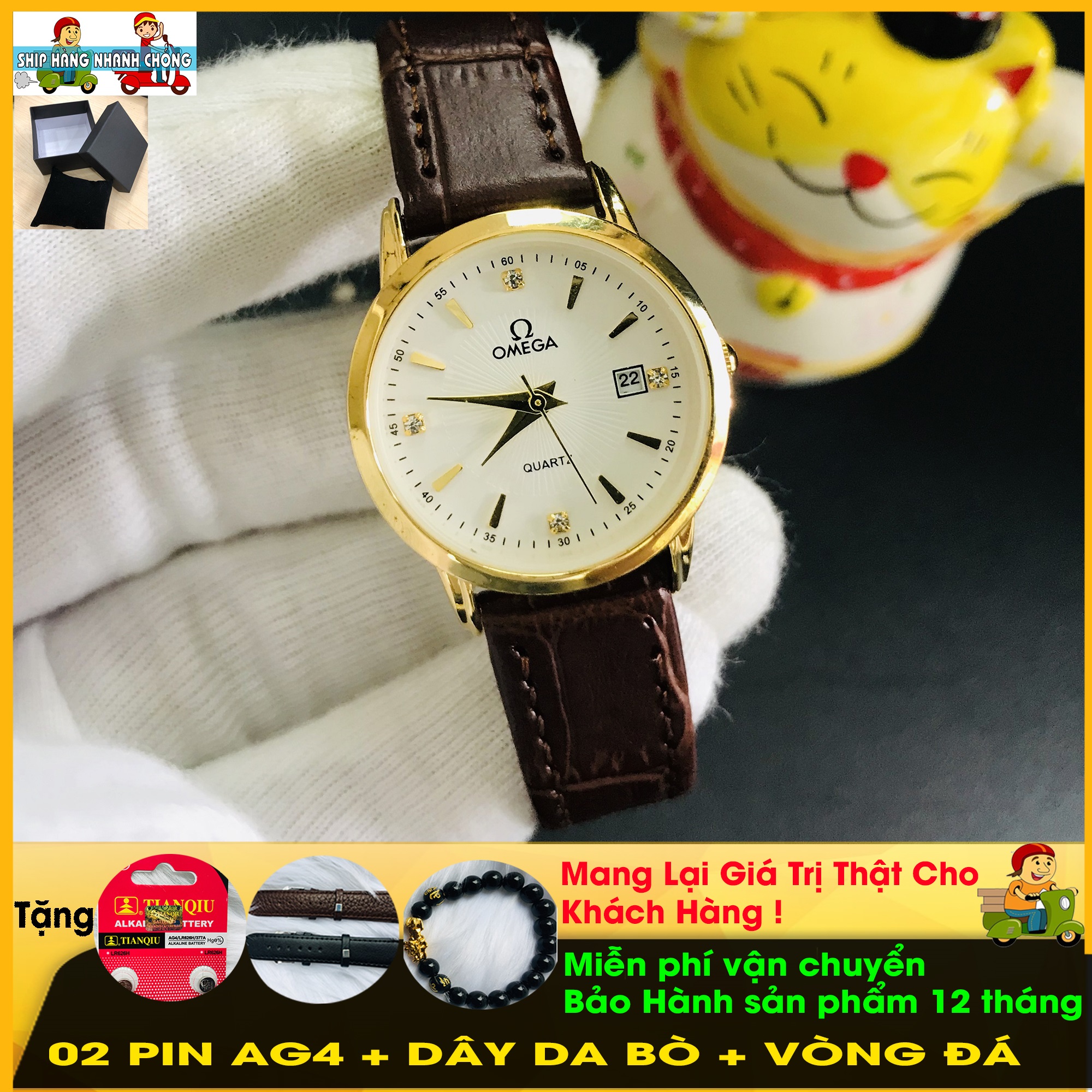 ĐỒNG HỒ NỮ, MÃ O116, MẶT KÍNH CHỐNG XƯỚC, CHỐNG TRẦY, MẶT TRẮNG SANG TRỌNG, VIỀN MẠ VÀNG PVD BỀN MÀU,  DÂY DA BÒ BỀN CHẮC, CHỐNG NƯỚC 3ATM, LỊCH NGÀY, TẶNG DÂY DA BÒ , TẶNG VÒNG ĐÁ TỲ HƯU PHONG THỦY, 02 PIN DỰ TRỮ AG4