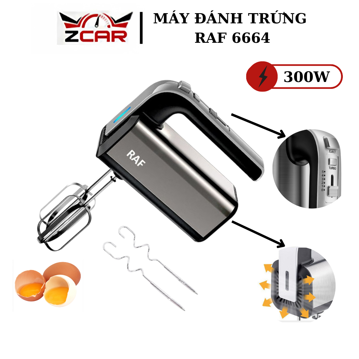 Máy đánh trứng cầm tay RAF Turbo 800W, 5 tốc độ , vỏ inox sáng bóng bền đẹp, máy đánh trứng, trộn bột, đánh kem...BẢO HÀNH 1 NĂM