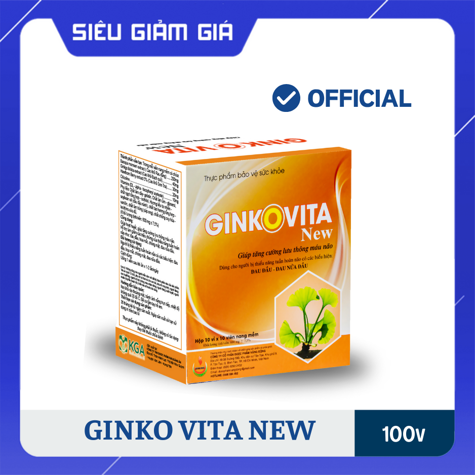 GINKO VITA - NEW -Giúp hỗ trợ đau nửa đầu, tăng cường tuần hoàn não, tạo giấc ngủ sâu