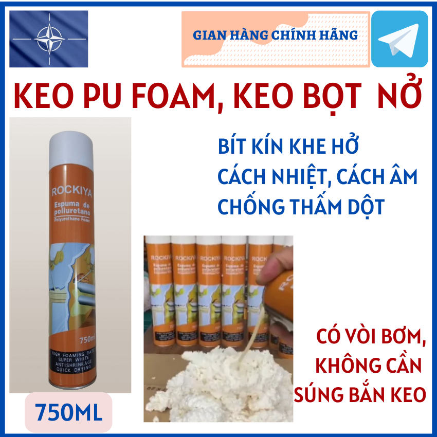 Chai 750ml Chai Xịt PU Foam Keo Bọt Nở Bịt Kín Lổ Cách Âm Cách Nhiệt Chống Thấm Rockiya Fanxifoam Apollo Xtraseal 1500ml