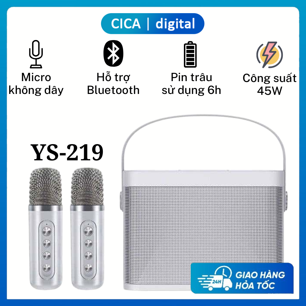  Loa karaoke bluetooth YS-219 kèm 2 mic hát không dây Công suất 45W Micro hút giọng Bass khủng Loa karaoke gia đình tặng kèm cáp âm thanh AUX 3.5mm 