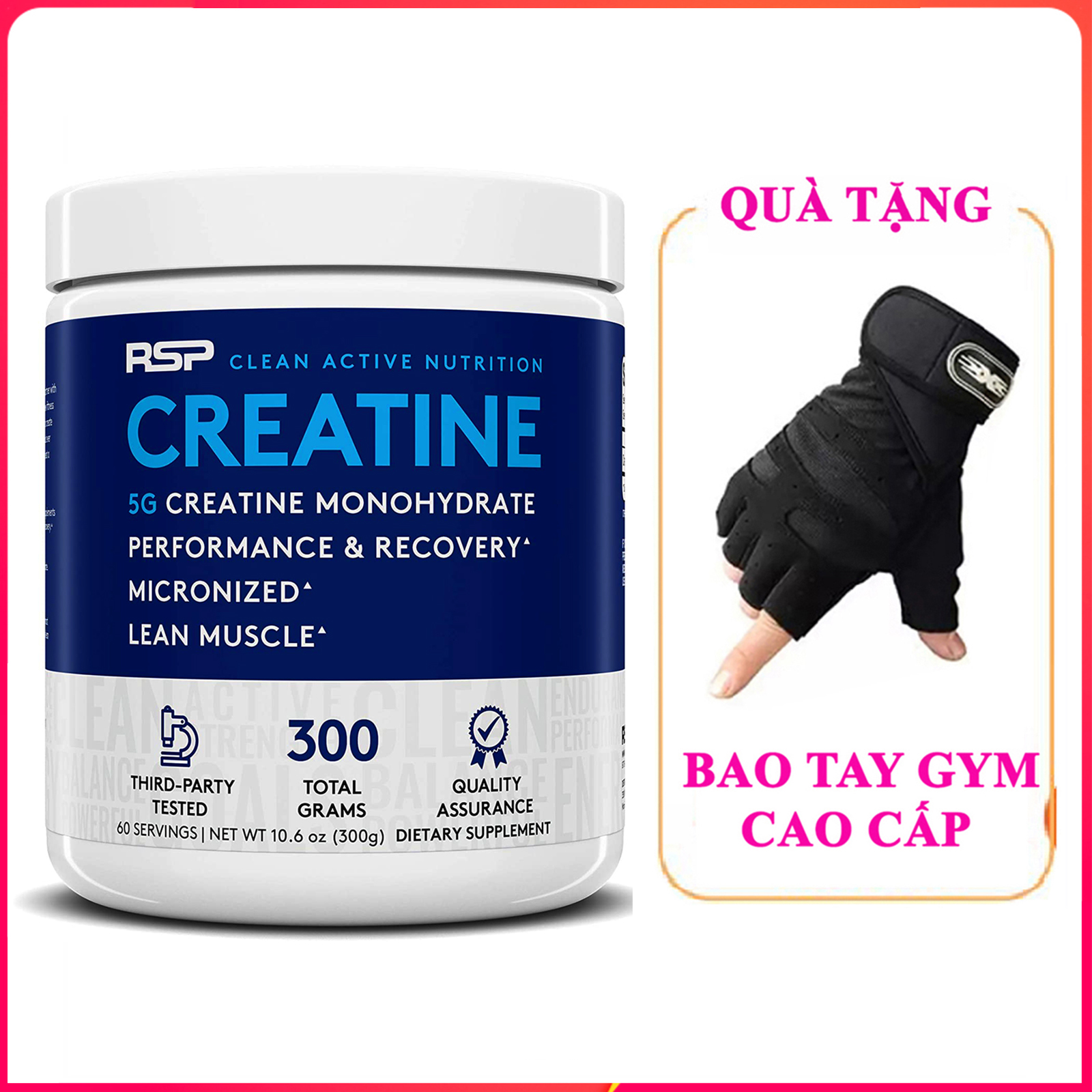 [TẶNG BAO TAY] Thực phẩm bổ sung Creatine của RSP hỗ trợ Tăng Sức Bền, Sức Mạnh đốt mỡ giảm cân 60 lần dùng cho người tập GYM và chơi thể thao