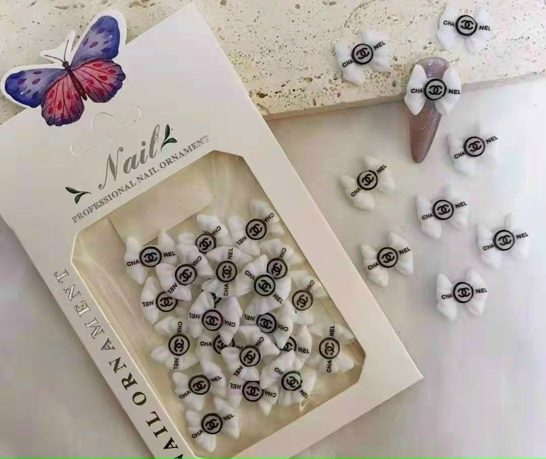 Set nơ Chanel trắng trang trí móng, trang trí nail