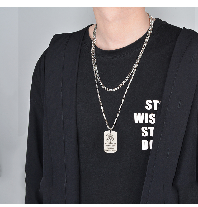 Dây chuyền nam 2 lớp mặt khắc chữ cá tính - Vòng cổ Hiphop