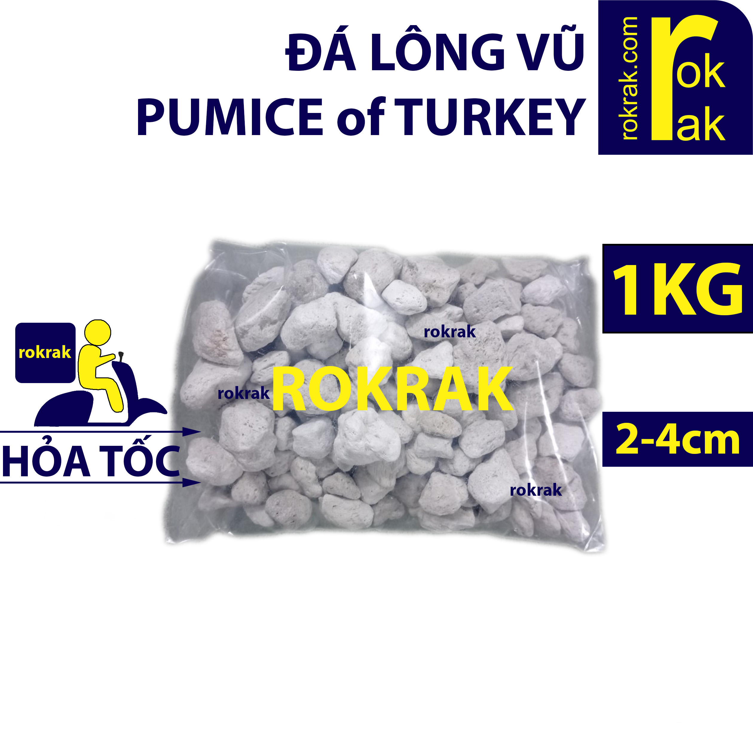 Nham thạch trắng Turkey 1Kg Đá lông vũ Thổ  2-4cm đá Pumice lọc hồ cá ROKRAK