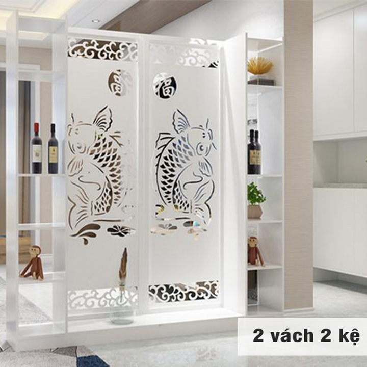 Vách ngăn cá chép hóa rồng kèm kệ để đồ IG494 có thể tháo lắp chất liệu gỗ nhựa composite chống nước