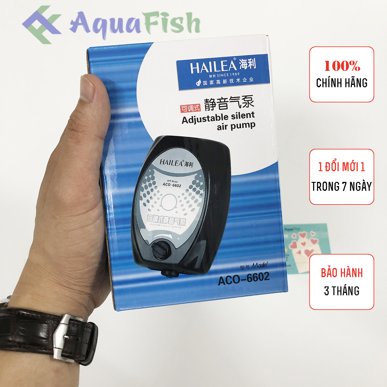 Máy Sủi Khí Oxy 1 Vòi HAILEA ACO-6602 Cho Bể Cá Dưới 150L (máy sục khí oxy chạy êm, tặng kèm 1 bộ dây quả sủi)