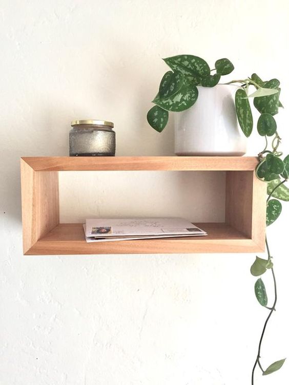 kệ gỗ treo tường hình chữ nhật hộp chứa đồ bằng gỗ tự nhiên kích thước 50x10x10