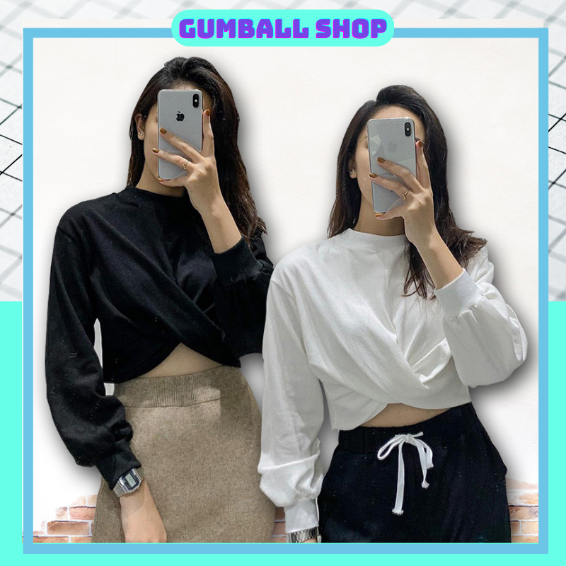 Áo Croptop Nữ Tay Dài Gumball Áo Croptop Nữ Xoắn Bụng Freesize Dưới 54kg Chất Vải Cotton Cá Tính