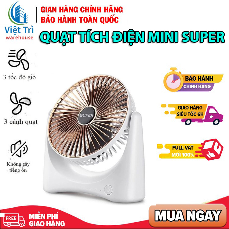 Quạt tích điện để bàn mini Super Fan có 3 chế độ gió, sạc usb tiện dụng, Quạt mini sạc điện, Quạt sạc mini fan, Quạt để bàn mini, Quạt điện mini cầm tay, Quạt tích điện pin trâu