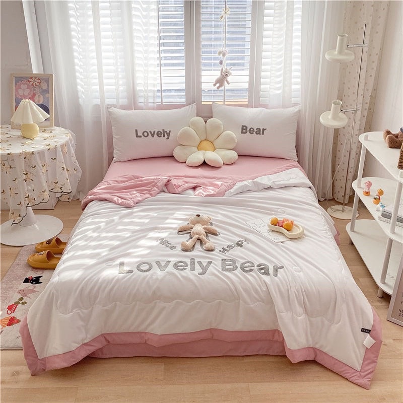 Bộ chăn ga gối Đũi chăn chần Teddy bear xinh xắn
