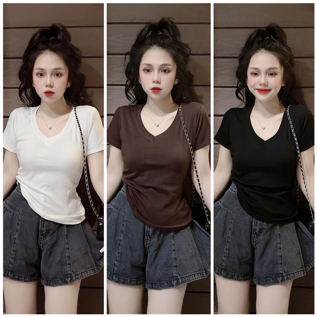 ÁO CỔ TIM áo phông nữ áo thun dáng ôm vừa chất tăm lạnh bigsize