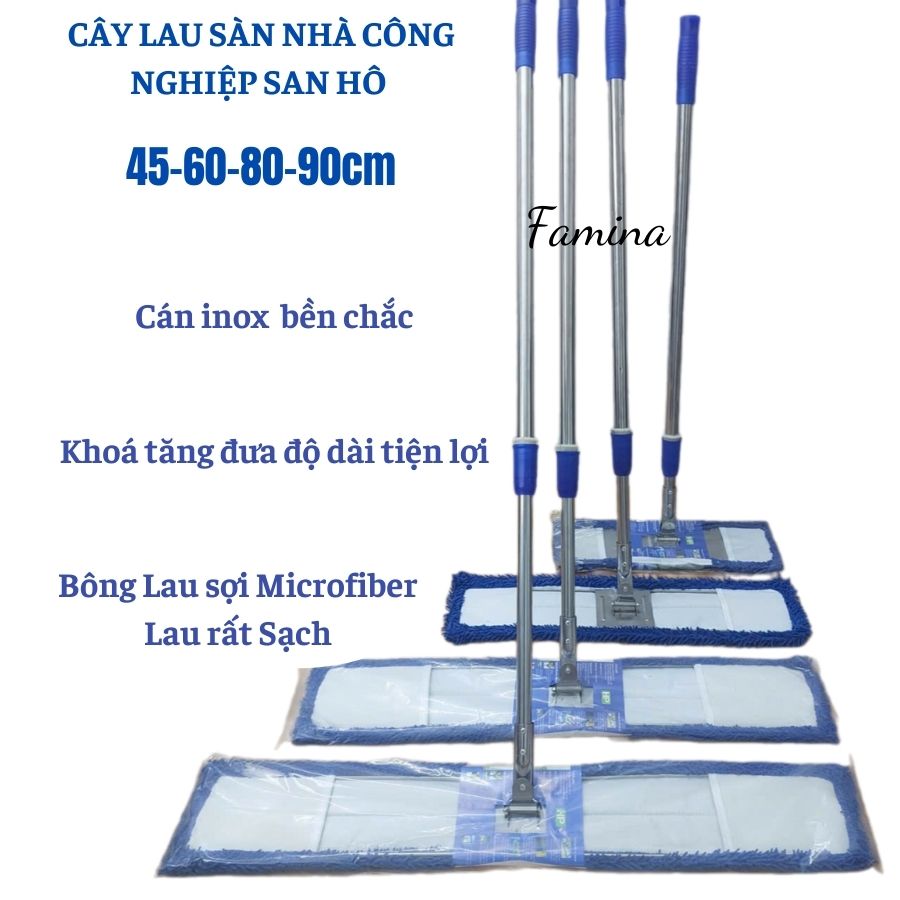 Cây Chổi Lau Sàn Nhà Công Nghiệp San Hô 45-60-80-90cm Chuyên Dụng Siêu Sạch inox bền chắc tăng đưa