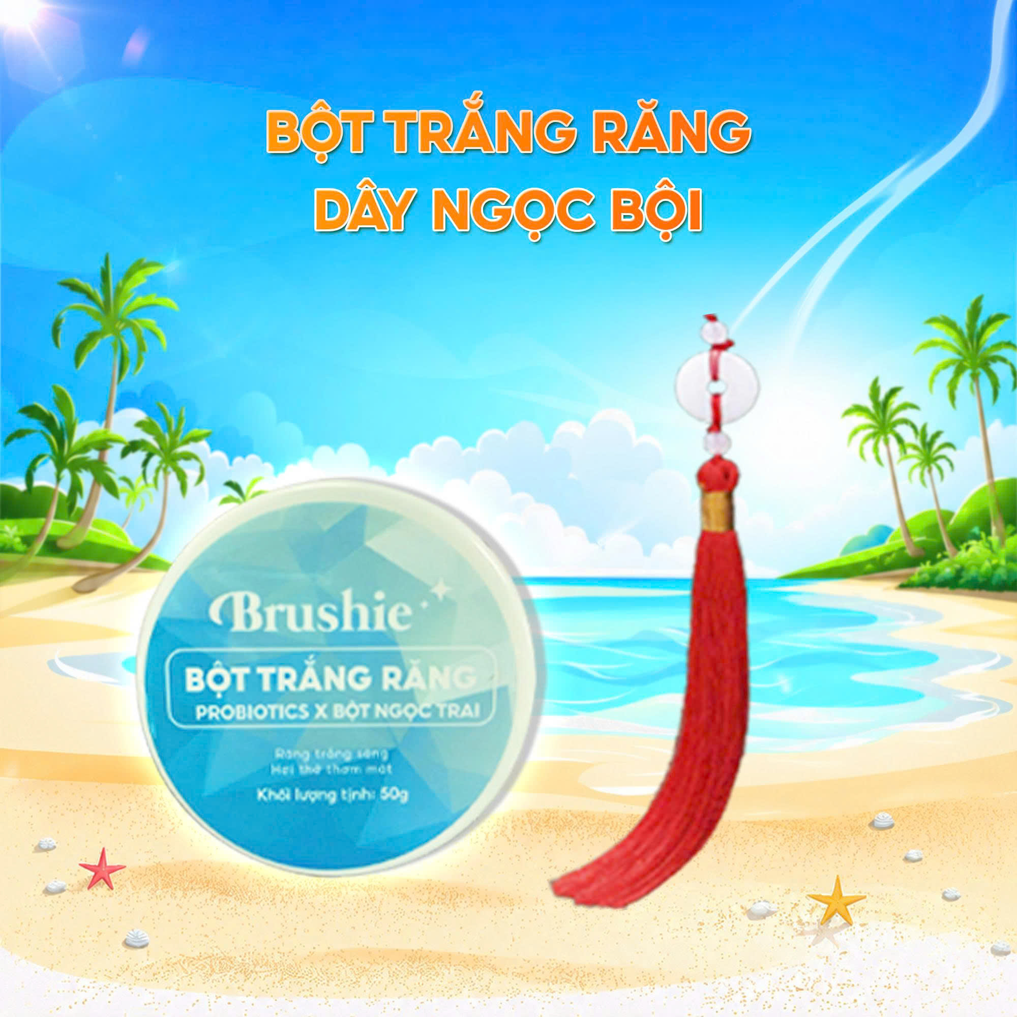 [HÀNG TẶNG - Gift] Quà tặng cho BÀN CHẢI ĐIỆN, TĂM NƯỚC BRUSHIE, Kit trắng răng SMILEE Tháng 7: Bột trắng răng Brushie + Dây ngọc bội