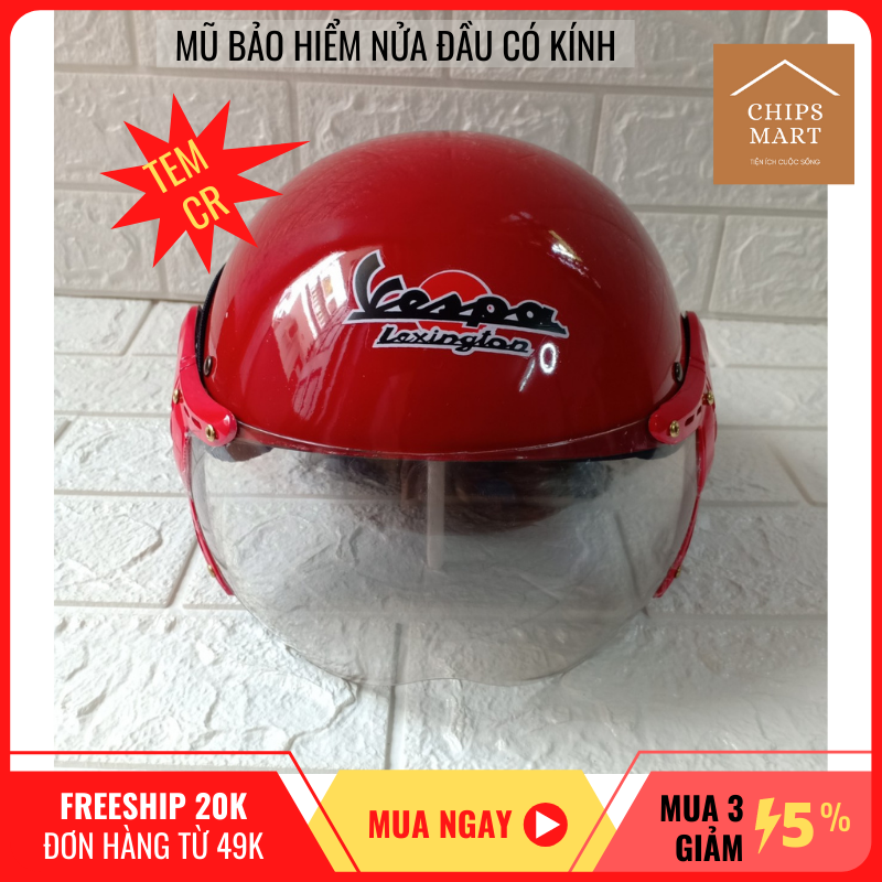 [SALE SỐC] Mũ Nón Bảo Hiểm Nửa Đầu Vespa Có Kính Dành cho Người Lớn - Kiểu dáng thời trang – Đã được kiểm định chất lượng CR - Mũ nón bảo hiểm dành cho người đi mô tô, xe máy