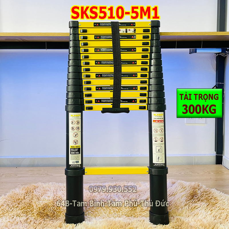 Thang nhôm rút đơn, Thang nhôm rút đơn sơn tĩnh điện Sumika SK510 - SKS510 5,1m. Bảo hành 2 năm