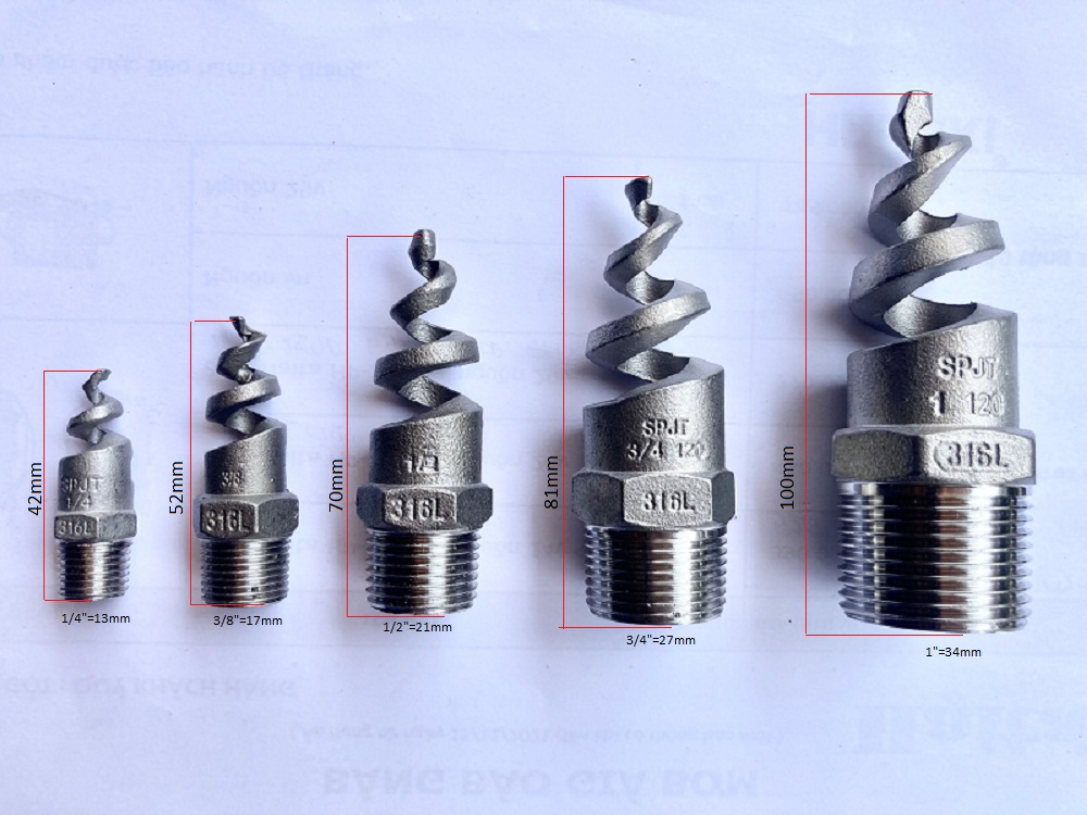Béc phun nước, béc xoắn ốc inox 316 phi 13/17/21/27/34