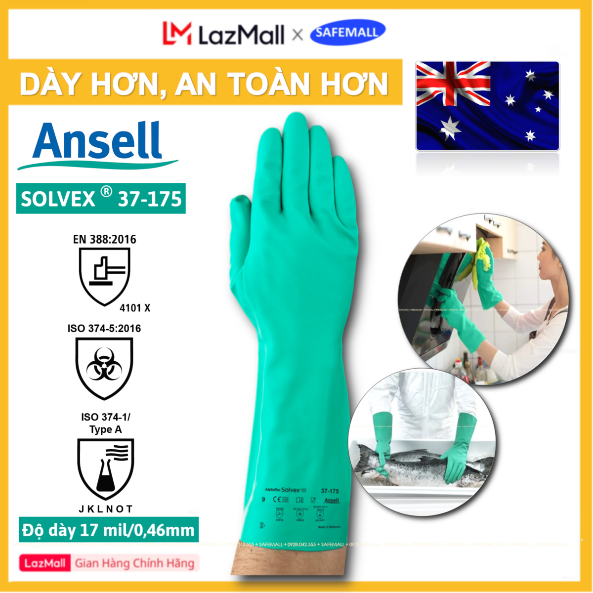 Găng tay cao su chống hóa chất Ansell Alphatec Solvex 37-175 độ dày cao