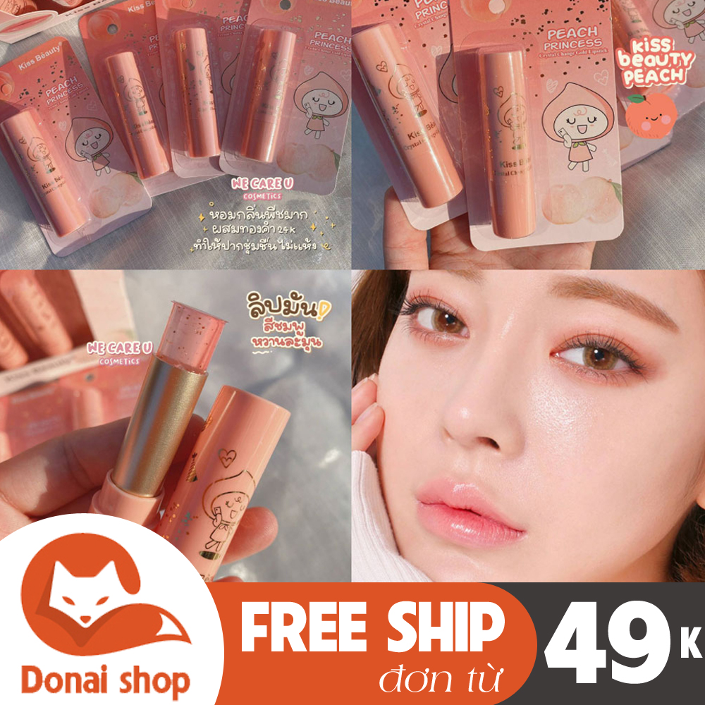 (Có video) Son dưỡng môi có màu dâu tây KissBeauty Peach Princess dưỡng ẩm dạng thạch màu sắc tự nhiên chống thấm giảm thâm cho học sinh DSSM34 - Son dưỡng môi Hàn Quốc