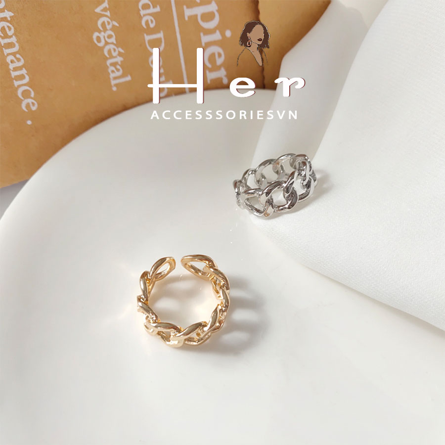 Nhẫn nữ dáng xích có thể điều chỉnh, mạ bạc 925 sáng đẹp Her Accessories | N3