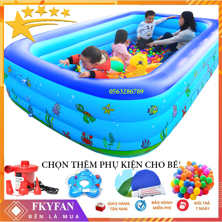( Tặng BÓNG+MIẾNG VÁ) BỂ BƠI CHO BÉ ,HỒ BƠI PHAO TRẺ EM VÀ BỂ PHAO BƠI NGƯỜI LỚN 3 TẦNG 1M5,1M8,2M1 bể bơi cho bé trong nhà cho bé cao cấp hình chữ nhật, HỒ BƠI TRẺ EM, Bồn tắm trẻ em bơm hơi