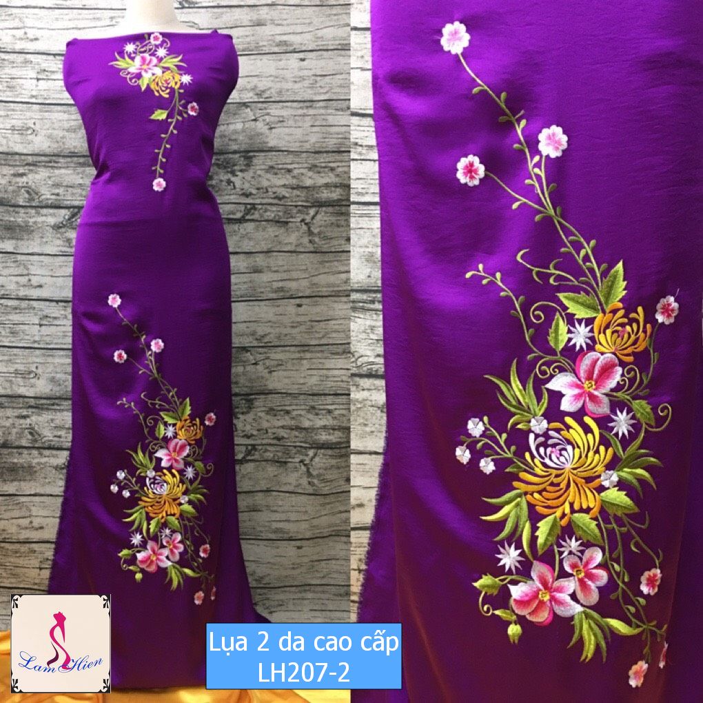 Vải áo dài lụa 2 da cao cấp bông thêu LH207-2 rẻ, đẹp, thời trang