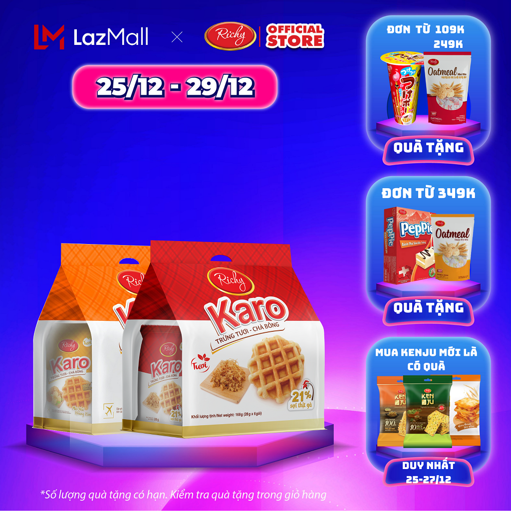 [SALE CUỐI NĂM 25-29/12] Combo 48 chiếc bánh tươi Karo RICHY ( 8 túi - 48 chiếc)