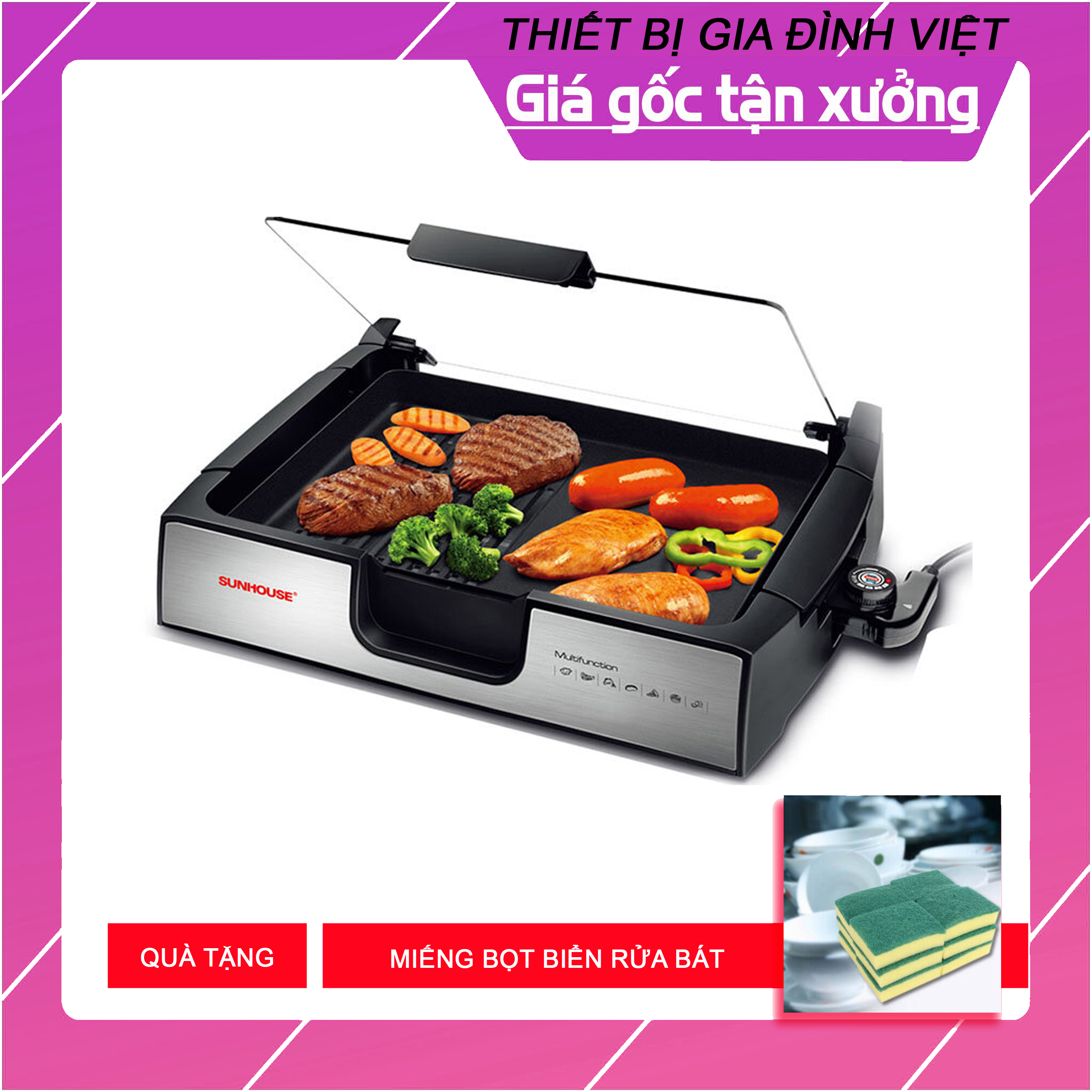 Bếp nướng điện Sunhouse SHD4603 + Tặng miếng bọt biển rửa bát