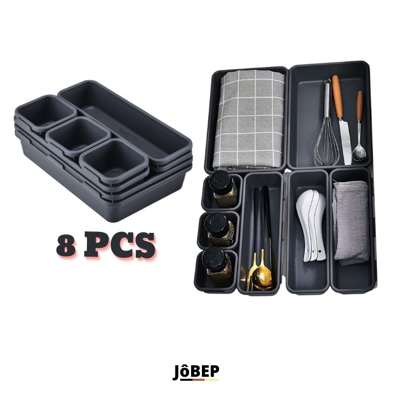 Bộ 8 khay hộp chia ngăn kéo tủ bếp đựng muỗng đũa thìa mỹ phẩm JCT01 tiện lợi