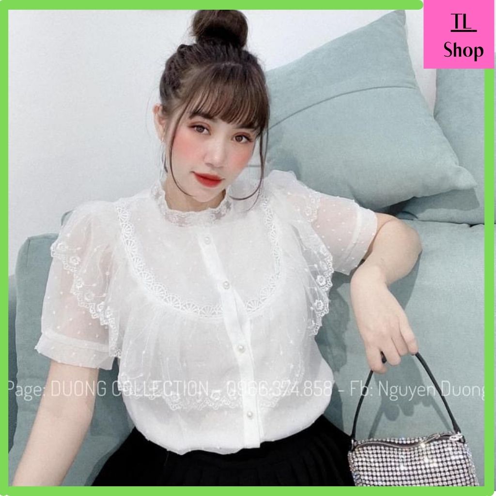 Áo kiểu nữ cổ ren bèo - Áo nữ ren 2 lớp phong cách tiểu thư