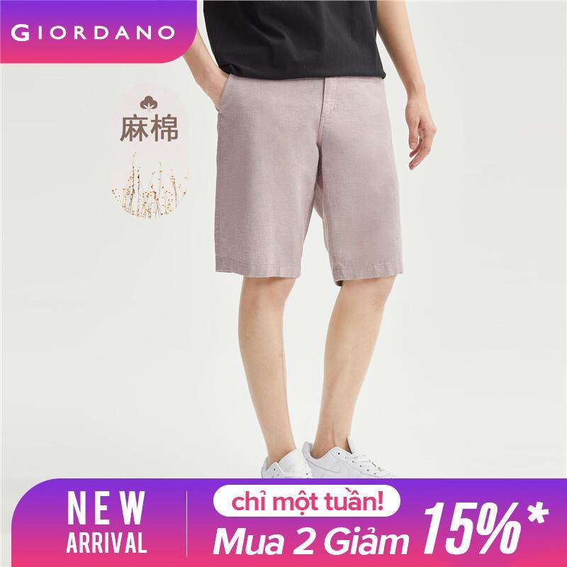 GIORDANO Men Shorts Linen Cotton Half Elastic Waist Summer Shorts