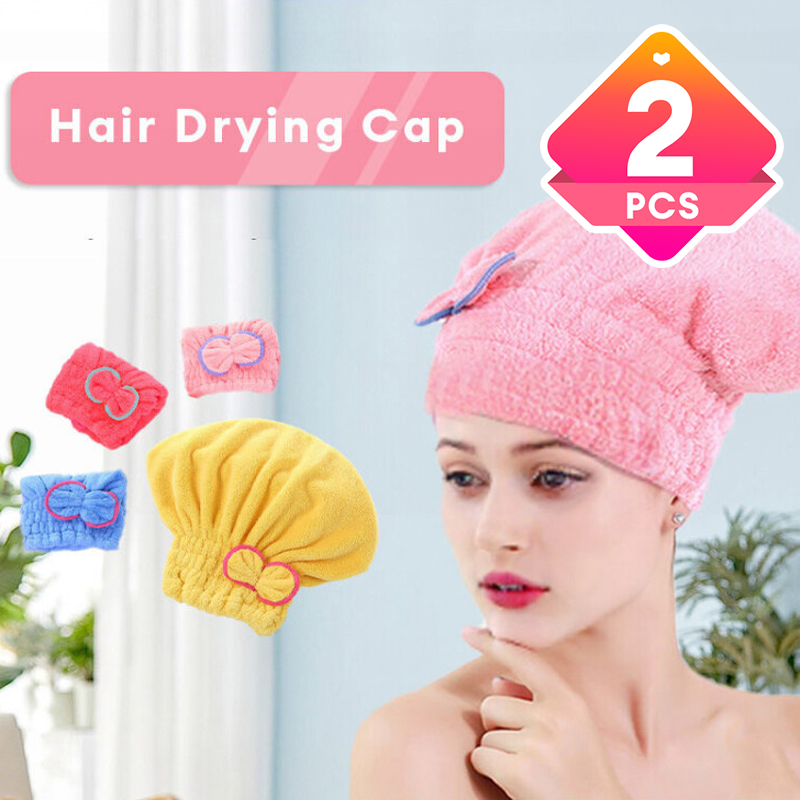 2PCS của phụ nữ Coral Fleece siêu mạnh hút ẩm khô tóc Cap - Mũ tắm khô nhanh với thiết kế Bowknot dễ thương