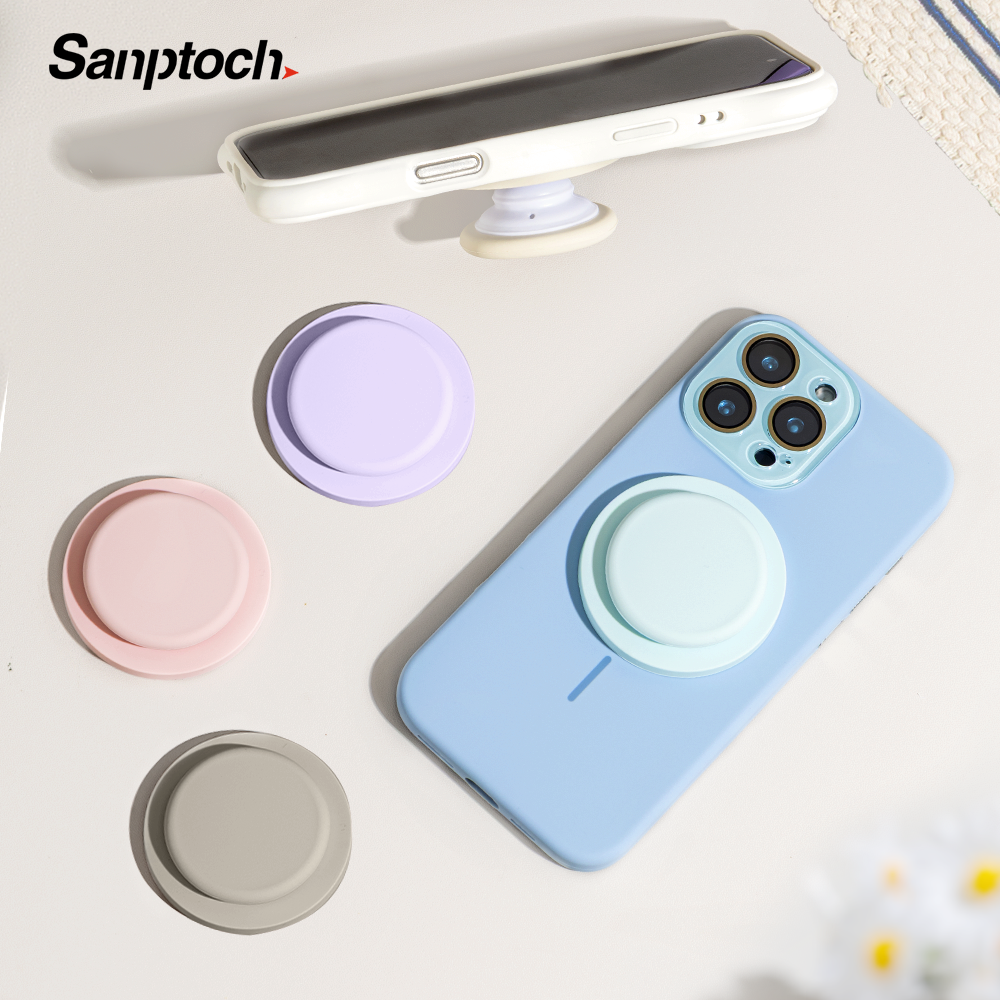  Điện thoại Sanptoch PopGrip Holder Đối với iPhone 16 15 14 13 12 Điện thoại hút vòng KickStand Điện thoại silicone thân thiện với da Được xây dựng trong túi khí rút lại gấp 