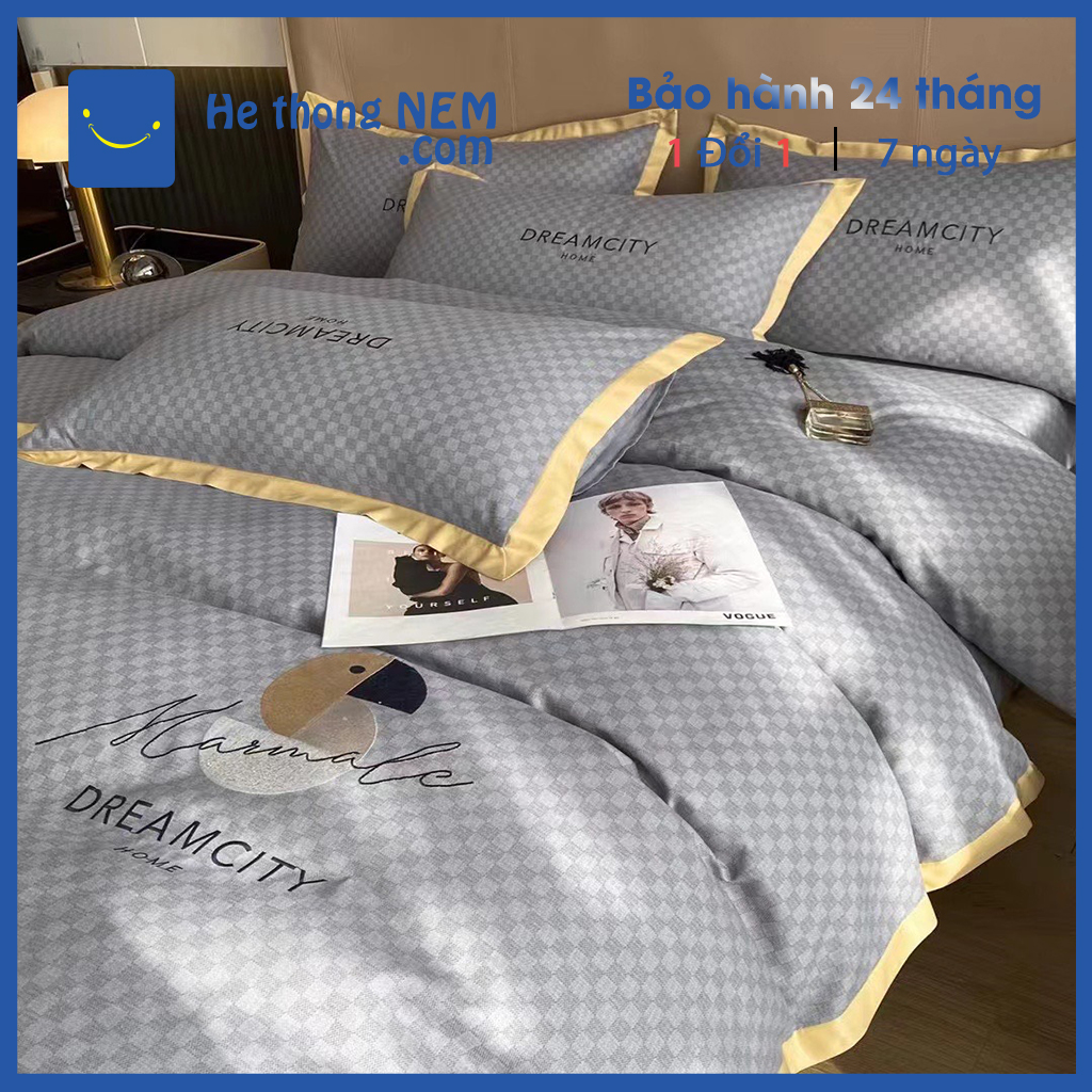Bộ chăn ga gối đệm 5 món chăn trần bông cao cấp Cotton lụa siêu thoáng mát Dream City Home SERENA chính hãng